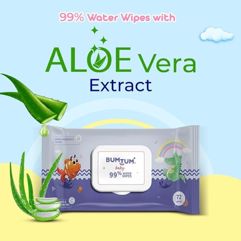 Bumtum Baby Gentle 99% Pure Water Soft Moisturizing Wet Wipes With Lid | Aloe Vera & Chamomile Extracts | Paraben & Sulfate Free (Pack of 6, 72 Pcs. Per Pack) Bumtum Baby Gentle 99% Pure Water Soft Moisturizing Wet Wipes With Lid | Aloe Vera & Chamomile Extracts | Paraben & Sulfate Free (Pack of 6, 72 Pcs. Per Pack)