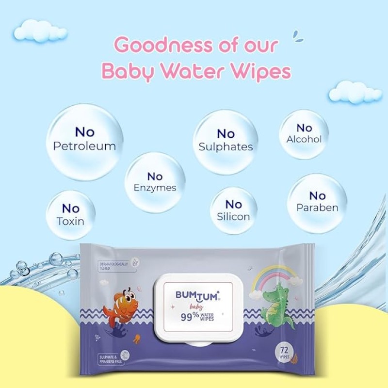 Bumtum Baby Gentle 99% Pure Water Soft Moisturizing Wet Wipes With Lid | Aloe Vera & Chamomile Extracts | Paraben & Sulfate Free (Pack of 6, 72 Pcs. Per Pack) Bumtum Baby Gentle 99% Pure Water Soft Moisturizing Wet Wipes With Lid | Aloe Vera & Chamomile Extracts | Paraben & Sulfate Free (Pack of 6, 72 Pcs. Per Pack)