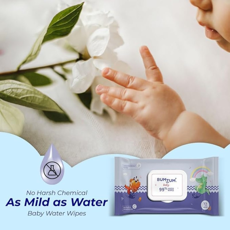 Bumtum Baby Gentle 99% Pure Water Soft Moisturizing Wet Wipes With Lid | Aloe Vera & Chamomile Extracts | Paraben & Sulfate Free (Pack of 6, 72 Pcs. Per Pack) Bumtum Baby Gentle 99% Pure Water Soft Moisturizing Wet Wipes With Lid | Aloe Vera & Chamomile Extracts | Paraben & Sulfate Free (Pack of 6, 72 Pcs. Per Pack)