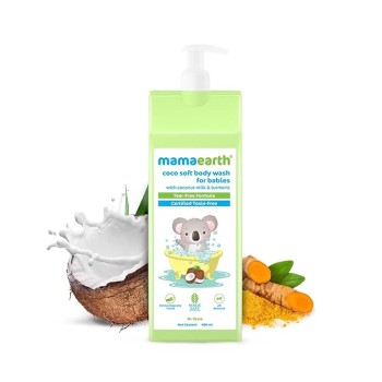 Mamaearth Coco Soft Body Wash For Babies - 400 ml | Infused with Coconut Milk & Turmeric | Tear Free Cleanser, Gently Cleanses Skin & Prevents Infections