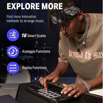 Donner DMK25 Pro MIDI Keyboard Controller, 25 Mini Key Portable USB-C MIDI Keyboard with 8 Drum Pads, OLED Display, Personalized Touch Bar, Music Production Software and 40 Free Courses