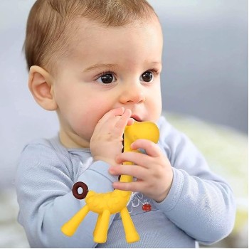 BabyGo Baby Silicone teether Giraffe Teething Toys Hand Chewing Soother Toddler for Baby (Yellow)…