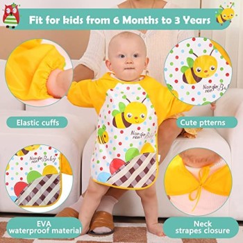 BabyGo Washable 2 Pcs Long Sleeve Bibs, Waterproof Baby Bibs, Toddler Sleeved Bib, Baby Smock for Eating Feeding, 6-24 Months (Multicolor) BabyGo Washable 2 Pcs Long Sleeve Bibs, Waterproof Baby Bibs, Toddler Sleeved Bib, Baby Smock for Eating Feeding, 6-24 Months (Multicolor)