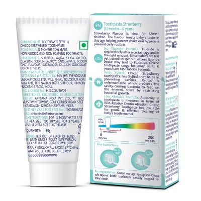 Chicco Toothpaste for Kids (1y-6y), Strawberry Flavour, 50g | Fluoride-Free | Removes Plaque, Helps Prevent Cavities Chicco Toothpaste for Kids (1y-6y), Strawberry Flavour, 50g | Fluoride-Free | Removes Plaque, Helps Prevent Cavities