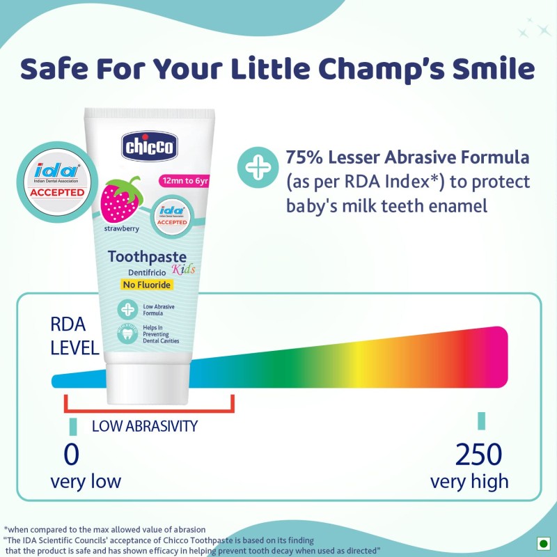 Chicco Toothpaste for Kids (1y-6y), Strawberry Flavour, 50g | Fluoride-Free | Removes Plaque, Helps Prevent Cavities Chicco Toothpaste for Kids (1y-6y), Strawberry Flavour, 50g | Fluoride-Free | Removes Plaque, Helps Prevent Cavities