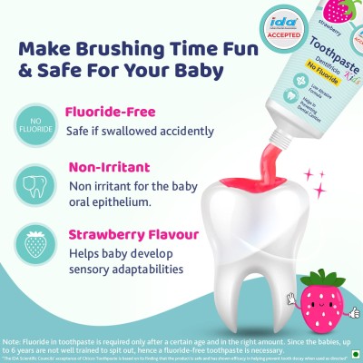 Chicco Toothpaste for Kids (1y-6y), Strawberry Flavour, 50g | Fluoride-Free | Removes Plaque, Helps Prevent Cavities Chicco Toothpaste for Kids (1y-6y), Strawberry Flavour, 50g | Fluoride-Free | Removes Plaque, Helps Prevent Cavities