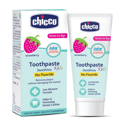 Chicco Toothpaste for Kids (1y-6y), Strawberry Flavour, 50g | Fluoride-Free | Removes Plaque, Helps Prevent Cavities Chicco Toothpaste for Kids (1y-6y), Strawberry Flavour, 50g | Fluoride-Free | Removes Plaque, Helps Prevent Cavities