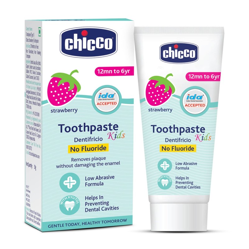 Chicco Toothpaste for Kids (1y-6y), Strawberry Flavour, 50g | Fluoride-Free | Removes Plaque, Helps Prevent Cavities Chicco Toothpaste for Kids (1y-6y), Strawberry Flavour, 50g | Fluoride-Free | Removes Plaque, Helps Prevent Cavities