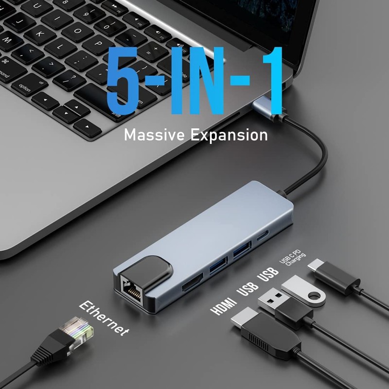 Verilux® USB C Hub, 5-in-1 Multiport Adapter Type C Hub with 4K HDMI Output,100W PD,100M Ethernet,1USB 3.0 and 1USB 2.0 Ports for MacBook Pro, MacBook Air M1 Verilux® USB C Hub, 5-in-1 Multiport Adapter Type C Hub with 4K HDMI Output,100W PD,100M Ethernet,1USB 3.0 and 1USB 2.0 Ports for MacBook Pro, MacBook Air M1