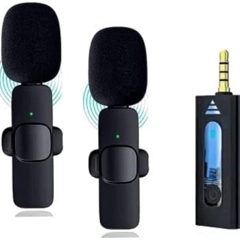 Careflection K35 3.5Mm Aux Dual Receivers (2 - Mics, 1 Input) Wireless Collar Microphone Lapel Lavalier Mic Plug & Play Mike Compatible Withfor Vlogging Interview Live Streaming, DSLR, Camera