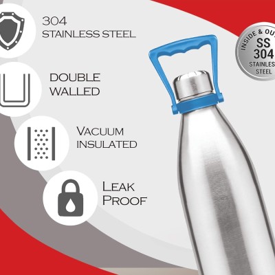 Milton Duo 2200 Thermosteel 24 Hours Hot and Cold Water Bottle with Handle, 2.02 litres, Silver & milton thermosteel flip lid Flask, 1000 milliliters, Silver