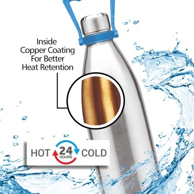 Milton Duo 2200 Thermosteel 24 Hours Hot and Cold Water Bottle with Handle, 2.02 litres, Silver & milton thermosteel flip lid Flask, 1000 milliliters, Silver