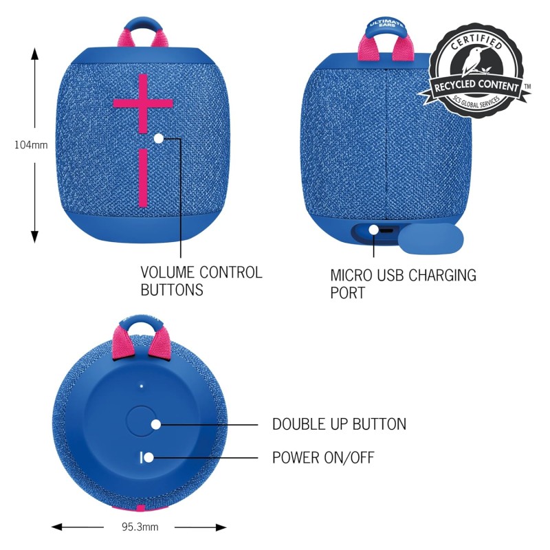 Ultimate Ears WONDERBOOM 3, Small Portable Wireless Bluetooth Speaker, Big Bass 360-Degree Sound for Outdoors, Waterproof, Dustproof IP67, Floatable, 40 m Range - Blue Ultimate Ears WONDERBOOM 3, Small Portable Wireless Bluetooth Speaker, Big Bass 360-Degree Sound for Outdoors, Waterproof, Dustproof IP67, Floatable, 40 m Range - Blue