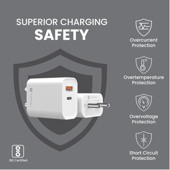 Portronics Adapto 45 22.5W Max Output USB & Type-C Dual Output Super Fast Charger,Wall Adapter Power Delivery 3.0& USB A Fast Charge Adaptor for iPhone,Android & Other Type C Enabled Devices(White) Portronics Adapto 45 22.5W Max Output USB & Type-C Dual Output Super Fast Charger,Wall Adapter Power Delivery 3.0& USB A Fast Charge Adaptor for iPhone,Android & Other Type C Enabled Devices(White)