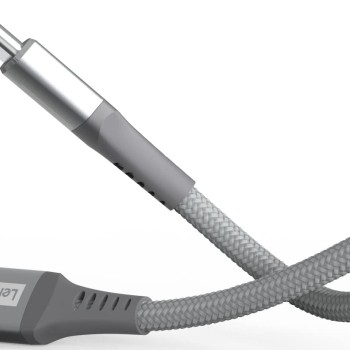 Lenovo USB C to Type-C Tangle-free Aramid fiber braided 1.2m cable with Fast PD charging(upto 100W support) & 480 MBPS data transmission, certified 10000+ bend lifespan, Metallic Grey