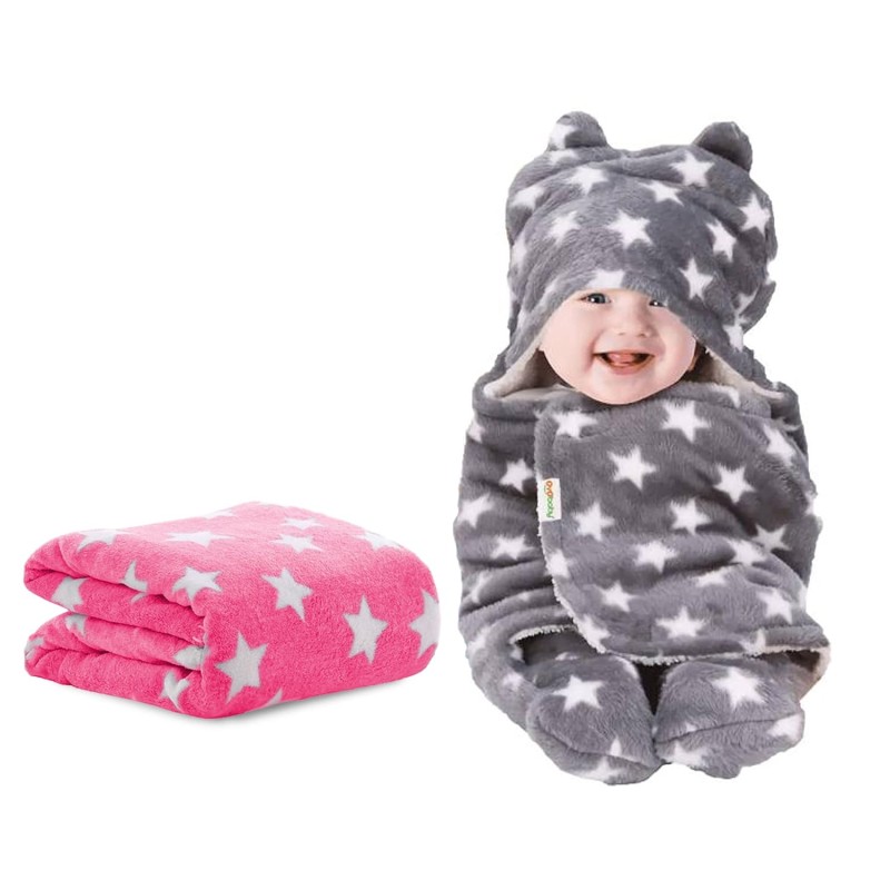 OYO BABY Baby Blanket New Born Babies Super Soft Baby Combo Wrapper Baby Sleeping Bag for Baby Boys, Baby Girls | All Season | Sleeping Bag | Nursing Baby Gifts(Pink & Grey Star Printed) OYO BABY Baby Blanket New Born Babies Super Soft Baby Combo Wrapper Baby Sleeping Bag for Baby Boys, Baby Girls | All Season | Sleeping Bag | Nursing Baby Gifts(Pink & Grey Star Printed)
