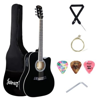Juarez JRB41C/BK-EQ 41 Inch Acoustic Guitar Kit with Truss Rod, Solid Linden Wood, Ziko Strings, Pearl Rosette, Rosewood Fretboard & Bridge, Die Cast Machine with Picks, Strap, Strings & Bag Black Juarez JRB41C/BK-EQ 41 Inch Acoustic Guitar Kit with Truss Rod, Solid Linden Wood, Ziko Strings, Pearl Rosette, Rosewood Fretboard & Bridge, Die Cast Machine with Picks, Strap, Strings & Bag Black