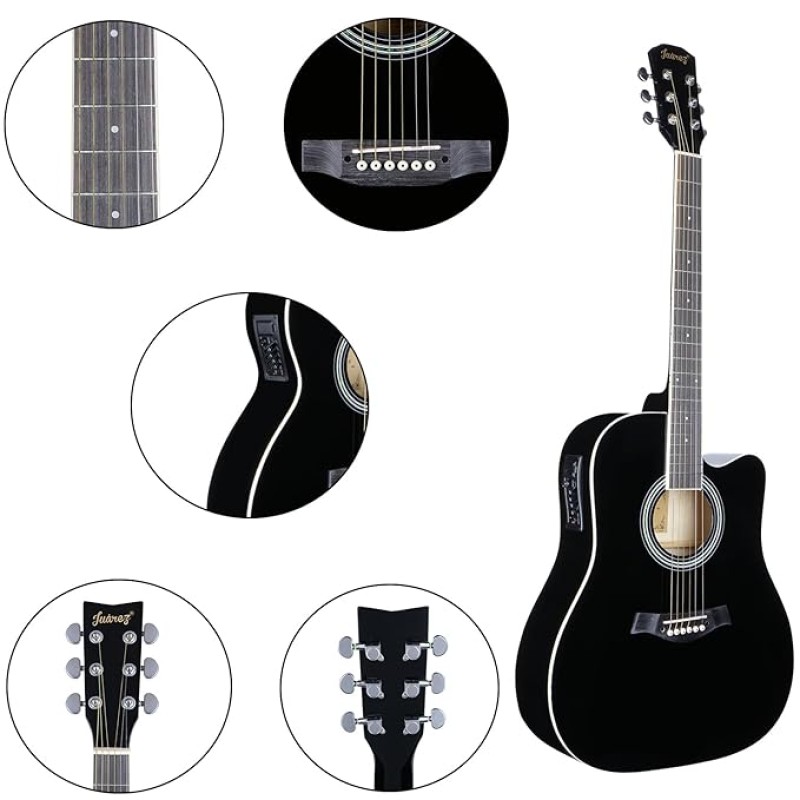 Juarez JRB41C/BK-EQ 41 Inch Acoustic Guitar Kit with Truss Rod, Solid Linden Wood, Ziko Strings, Pearl Rosette, Rosewood Fretboard & Bridge, Die Cast Machine with Picks, Strap, Strings & Bag Black Juarez JRB41C/BK-EQ 41 Inch Acoustic Guitar Kit with Truss Rod, Solid Linden Wood, Ziko Strings, Pearl Rosette, Rosewood Fretboard & Bridge, Die Cast Machine with Picks, Strap, Strings & Bag Black