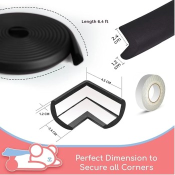 BabyPro Baby proofing Edge and Corner Combo (12mm, Pack of 5) by Certified Professional Childproofer of 2 Meters of Edge Guard & 4 Corner Protectors Covering, Furniture Corners (Black) BabyPro Baby proofing Edge and Corner Combo (12mm, Pack of 5) by Certified Professional Childproofer of 2 Meters of Edge Guard & 4 Corner Protectors Covering, Furniture Corners (Black)