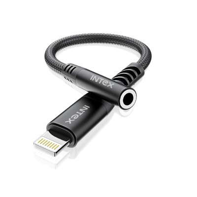 Intex Speed Lightning to 3.5mm AUX Connector with DAC Chipset, HD Audio Output, Compatible with iOS Smartphones, Compact Size, Nylon Braided with Metal Shell Design, Durable & Flexible(Black) Intex Speed Lightning to 3.5mm AUX Connector with DAC Chipset, HD Audio Output, Compatible with iOS Smartphones, Compact Size, Nylon Braided with Metal Shell Design, Durable & Flexible(Black)
