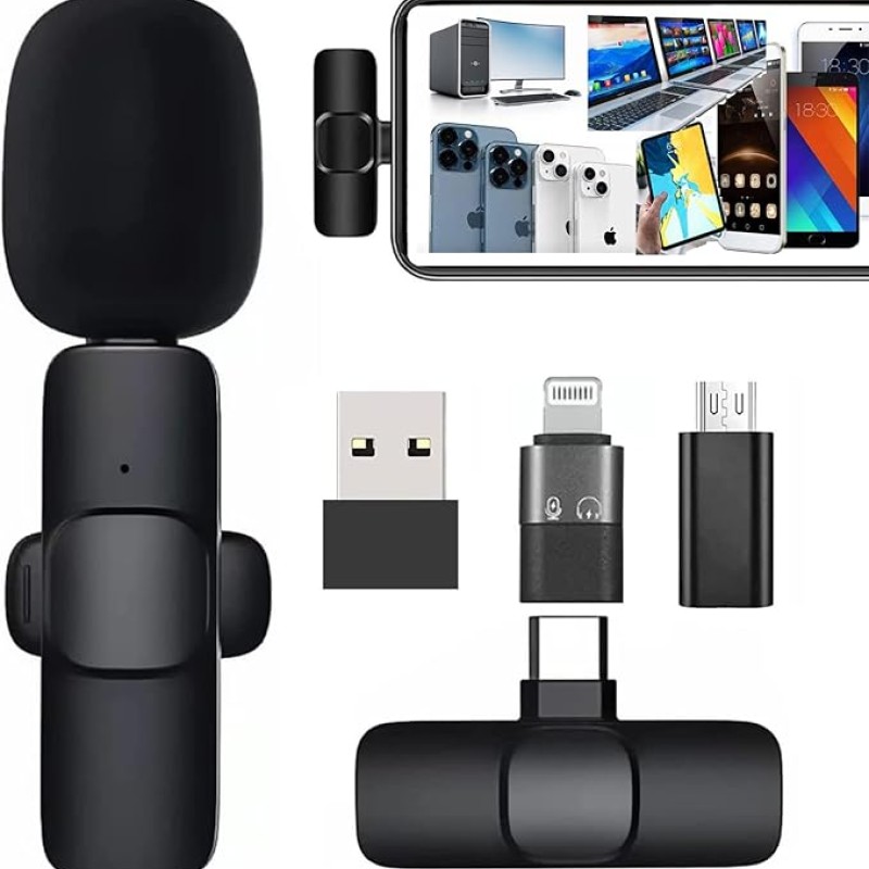 4 in 1 K8 Wireless Microphone, Digital Mini Portable Recording Clip Mic with Receiver for All Type-C, Micro USB, Lightning i OS Mobile Phones Camera Laptop for Vlogging YouTube Online Class, Zoom Call 4 in 1 K8 Wireless Microphone, Digital Mini Portable Recording Clip Mic with Receiver for All Type-C, Micro USB, Lightning i OS Mobile Phones Camera Laptop for Vlogging YouTube Online Class, Zoom Call