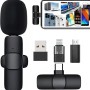 4 in 1 K8 Wireless Microphone, Digital Mini Portable Recording Clip Mic with Receiver for All Type-C, Micro USB, Lightning i OS Mobile Phones Camera Laptop for Vlogging YouTube Online Class, Zoom Call