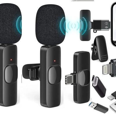 3 in 1 K8 Wireless Microphone, Digital Mini Portable Recording Clip Mic with Receiver for All Android Lightning Mobile Phones Camera Laptop for Vlogging YouTube Online Class, Zoom Call