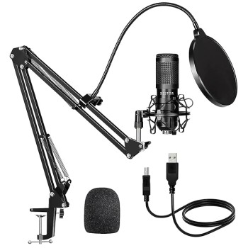 BESTOR® Professional USB Condenser Microphone Kit Podcast Mic with Boom Arm Microphone with Stand | 192kHZ/24bit Professional PC Streaming Podcast Cardioid Microphone Kit (USB)