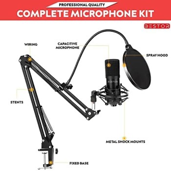 BESTOR� Professional USB Condenser Microphone Kit Podcast Mic with Boom Arm Microphone with Stand | 192kHZ/24bit Professional PC Streaming Podcast Cardioid Microphone Kit (USB) BESTOR� Professional USB Condenser Microphone Kit Podcast Mic with Boom Arm Microphone with Stand | 192kHZ/24bit Professional PC Streaming Podcast Cardioid Microphone Kit (USB)