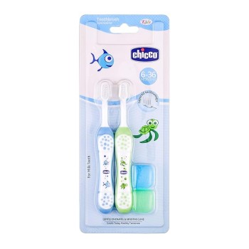 Chicco Baby Manual Toothbrush For Infants (6M-36M), Set Of 2|Extra Soft Tapered Bristles Ideal For Milk Teeth|Bpa Free (Blue, Green) Chicco Baby Manual Toothbrush For Infants (6M-36M), Set Of 2|Extra Soft Tapered Bristles Ideal For Milk Teeth|Bpa Free (Blue, Green)