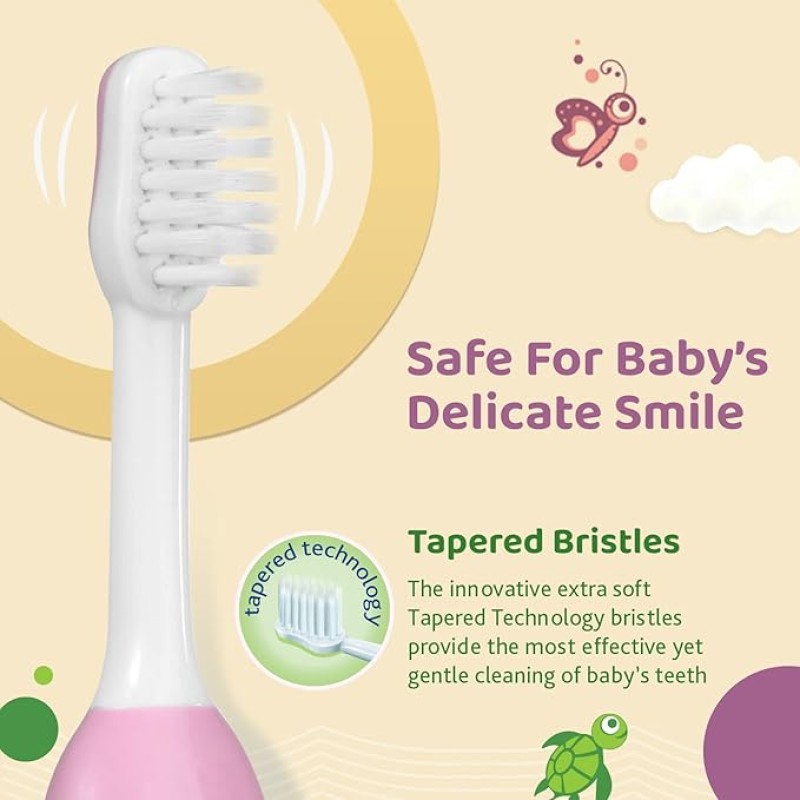 Chicco Baby Manual Toothbrush For Infants (6M-36M), Set Of 2|Extra Soft Tapered Bristles Ideal For Milk Teeth|Bpa Free (Blue, Green) Chicco Baby Manual Toothbrush For Infants (6M-36M), Set Of 2|Extra Soft Tapered Bristles Ideal For Milk Teeth|Bpa Free (Blue, Green)