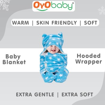 OYO BABY 3-in-1 Hooded Baby Blanket Wrapper Pack of 2 (Star Beige + Blue) Swaddle for New Born | All Season | 0-6 Months | Sleeping Bag | Nursing Baby Gifts | Bath Robe | Multipurpose Comforter