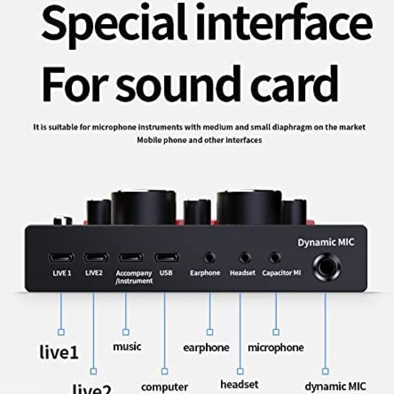 CEZO V500 Professional Condenser Auxiliary Microphone Kit Podcast Mic with V8 Sound Card Boom Arm Microphone with Stand (V500+V8 Sound Card) Black CEZO V500 Professional Condenser Auxiliary Microphone Kit Podcast Mic with V8 Sound Card Boom Arm Microphone with Stand (V500+V8 Sound Card) Black