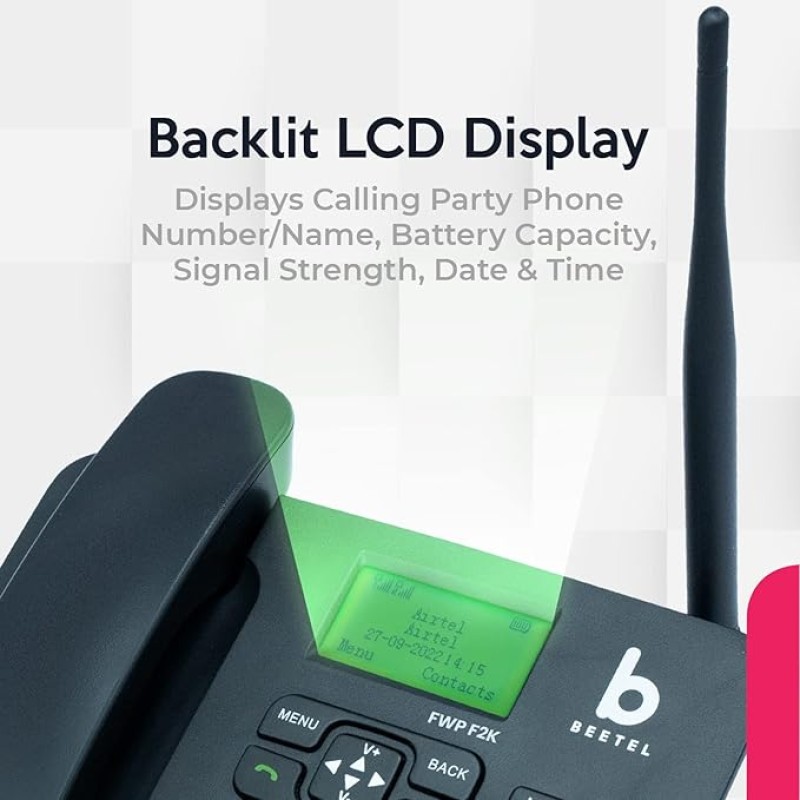 Beetel F2K GSM Fixed Wireless Phone, LCD Display, Supports Quad Band, Dual Sim, Hotline with Keypad Lock, Alarm, Calculator, Calendar, Low Battery Alert, Two-Way Speaker, 4 Direct Memory Keys (Black) Beetel F2K GSM Fixed Wireless Phone, LCD Display, Supports Quad Band, Dual Sim, Hotline with Keypad Lock, Alarm, Calculator, Calendar, Low Battery Alert, Two-Way Speaker, 4 Direct Memory Keys (Black)