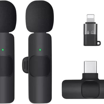 Careflection Microfone de lapela sem fio duplo K9 Plug and Play, sem necessidade de aplicativo e microfone de colarinho Bluetooth para todos os dispositivos iPhone, iPad, Mac para YouTube, transmissão