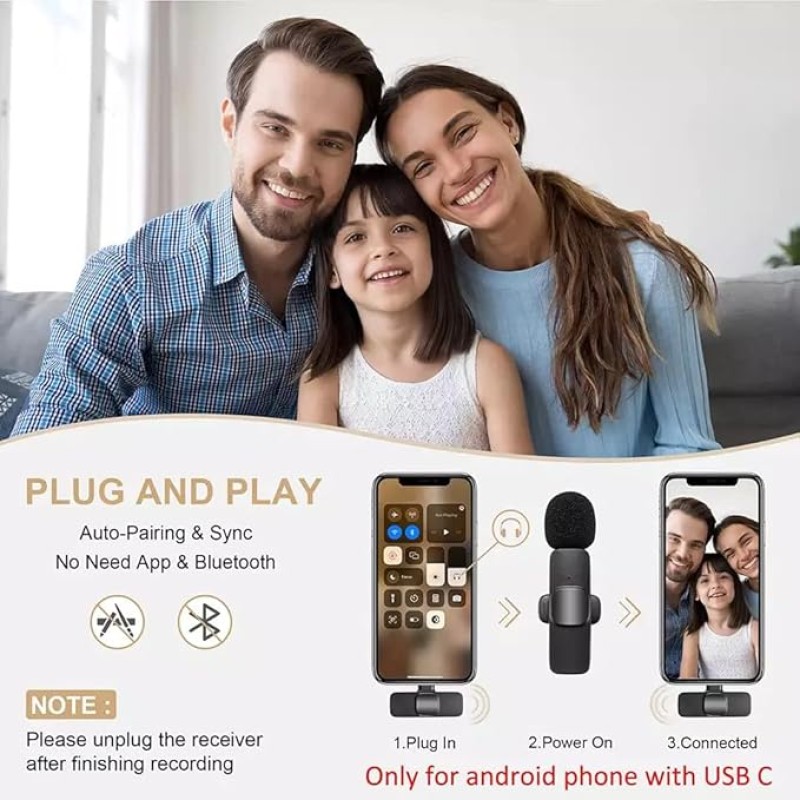 Careflection Microfone de lapela sem fio duplo K9 Plug and Play, sem necessidade de aplicativo e microfone de colarinho Bluetooth para todos os dispositivos iPhone, iPad, Mac para YouTube, transmissão Careflection Microfone de lapela sem fio duplo K9 Plug and Play, sem necessidade de aplicativo e microfone de colarinho Bluetooth para todos os dispositivos iPhone, iPad, Mac para YouTube, transmissão