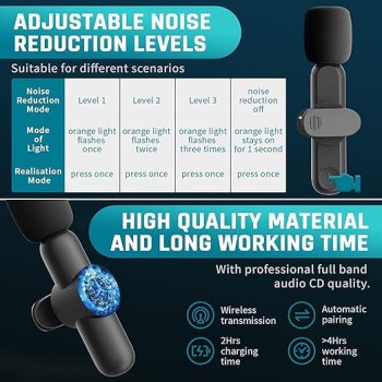 Careflection Wireless Clip Mic, Wireless Lavalier Microphones, Clip-on Microphone (Aisizo, for Smartphone, Laptop, Video Recording YouTube Live Stream (K8 Microphone Both)