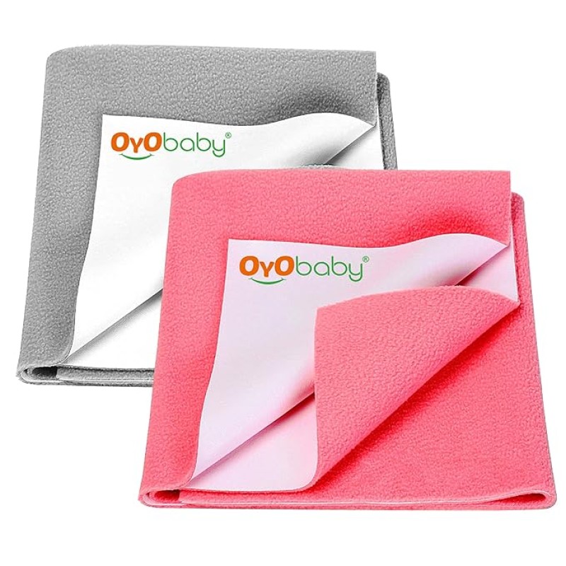 OYO BABY Extra Absorbent Waterproof Baby Dry Sheet Small Size (70x50cm) – Pack of 2 – Quick Dry Sheet for Bed Protector, Soft & Breathable Grey + Salmon Rose OYO BABY Extra Absorbent Waterproof Baby Dry Sheet Small Size (70x50cm) – Pack of 2 – Quick Dry Sheet for Bed Protector, Soft & Breathable Grey + Salmon Rose