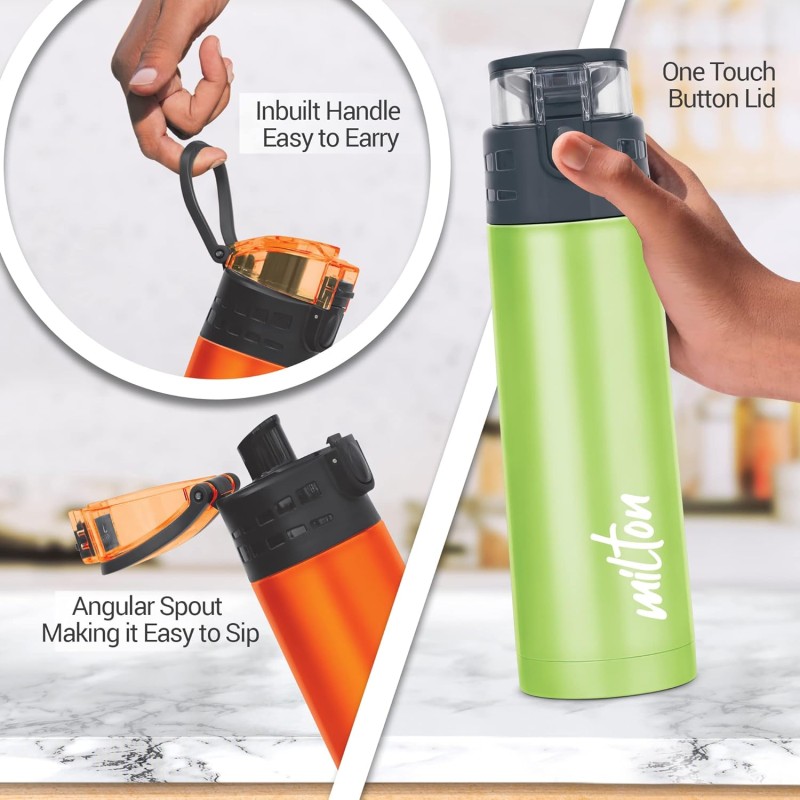 MILTON Atlantis 600 Thermosteel Insulated Bottle, 500 ml Water Bottles, 24 Hours Hot and Cold, Easy to Carry, Easy Grip, Rust Proof, Tea, Coffee, Office, Travel Bottle, Green MILTON Atlantis 600 Thermosteel Insulated Bottle, 500 ml Water Bottles, 24 Hours Hot and Cold, Easy to Carry, Easy Grip, Rust Proof, Tea, Coffee, Office, Travel Bottle, Green