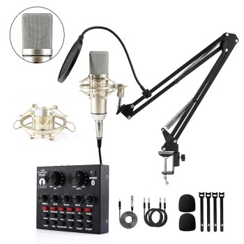 CEZO U87 Condenser Microphone Kit with V8 Sound Card Adjustable Scissor Arm Stand Shock Mount Computer Mic for Gaming, Streaming, YouTube, Voice Over, Studio, Home Recording () CEZO U87 Condenser Microphone Kit with V8 Sound Card Adjustable Scissor Arm Stand Shock Mount Computer Mic for Gaming, Streaming, YouTube, Voice Over, Studio, Home Recording ()