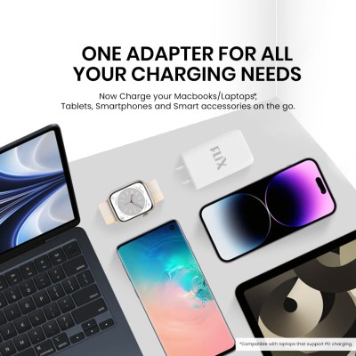 FLiX (Beetel) Storm 65W PD & QC GaN Tech Fast Charging Wall Charger for Mobile(Android/iOS), Laptop & MacBook, Triple Output (1Type A+2Type C),Wide Compatibility, with 65W Type C Cable(White - ST165) FLiX (Beetel) Storm 65W PD & QC GaN Tech Fast Charging Wall Charger for Mobile(Android/iOS), Laptop & MacBook, Triple Output (1Type A+2Type C),Wide Compatibility, with 65W Type C Cable(White - ST165)