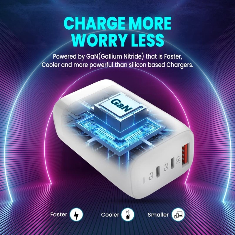 FLiX (Beetel) Storm 65W PD & QC GaN Tech Fast Charging Wall Charger for Mobile(Android/iOS), Laptop & MacBook, Triple Output (1Type A+2Type C),Wide Compatibility, with 65W Type C Cable(White - ST165) FLiX (Beetel) Storm 65W PD & QC GaN Tech Fast Charging Wall Charger for Mobile(Android/iOS), Laptop & MacBook, Triple Output (1Type A+2Type C),Wide Compatibility, with 65W Type C Cable(White - ST165)