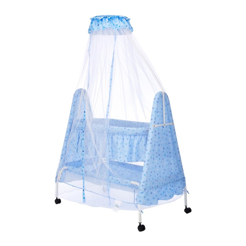 Supples Baby Cradle with Swing and Mosquito Net | Blue | for Babies up to 10 Months | Sturdy and Safe Design | 4 Wheels with Brakes | with Swing Lock and Storage Supples Baby Cradle with Swing and Mosquito Net | Blue | for Babies up to 10 Months | Sturdy and Safe Design | 4 Wheels with Brakes | with Swing Lock and Storage