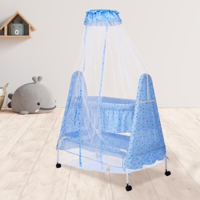 Supples Baby Cradle with Swing and Mosquito Net | Blue | for Babies up to 10 Months | Sturdy and Safe Design | 4 Wheels with Brakes | with Swing Lock and Storage Supples Baby Cradle with Swing and Mosquito Net | Blue | for Babies up to 10 Months | Sturdy and Safe Design | 4 Wheels with Brakes | with Swing Lock and Storage