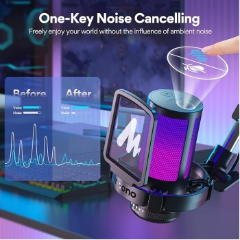 Maono RGB Condenser Mic with Noise Cancellation, USB Gaming Podcast Microphone with Adjustable RGB Lights, 1-Click Mute, Mic Gain, 0-Lantency Monitoring for YouTube Video Recording, PC (DGM20S-Black)
