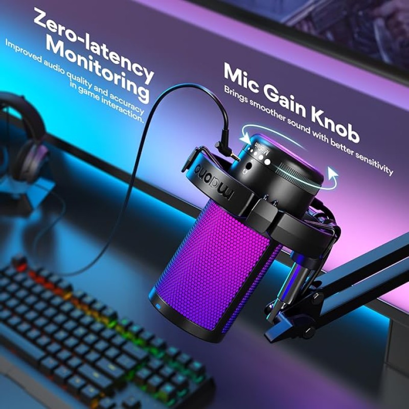 Maono RGB Condenser Mic with Noise Cancellation, USB Gaming Podcast Microphone with Adjustable RGB Lights, 1-Click Mute, Mic Gain, 0-Lantency Monitoring for YouTube Video Recording, PC (DGM20S-Black) Maono RGB Condenser Mic with Noise Cancellation, USB Gaming Podcast Microphone with Adjustable RGB Lights, 1-Click Mute, Mic Gain, 0-Lantency Monitoring for YouTube Video Recording, PC (DGM20S-Black)
