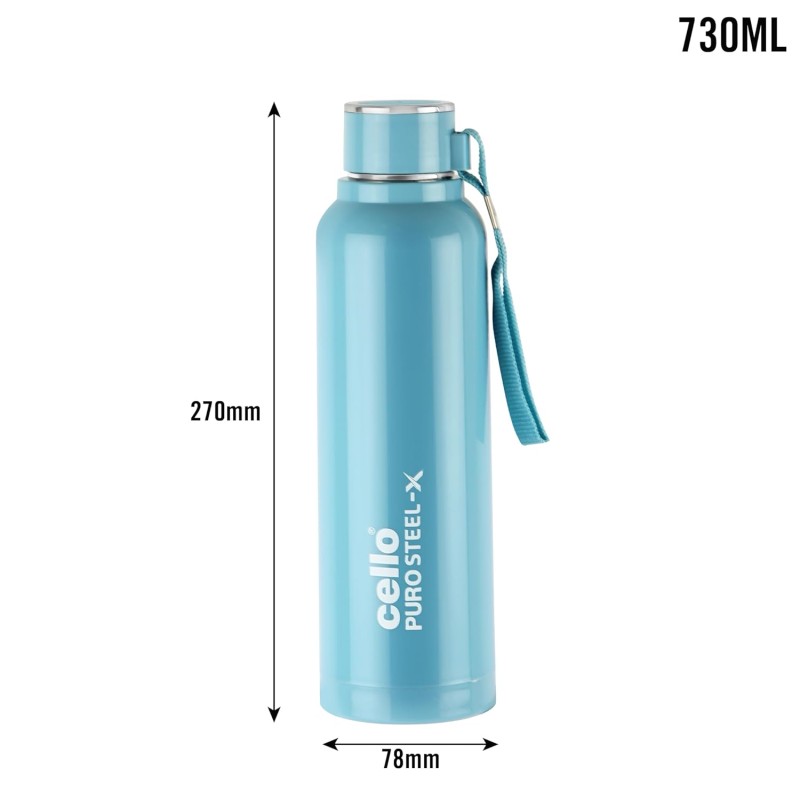 Cello Puro Steel-X Benz 900 | Leak Proof| Wide Mouth & Easy to Open | Insulated Inner Steel Water Bottle | 730ml | Turquoise Cello Puro Steel-X Benz 900 | Leak Proof| Wide Mouth & Easy to Open | Insulated Inner Steel Water Bottle | 730ml | Turquoise