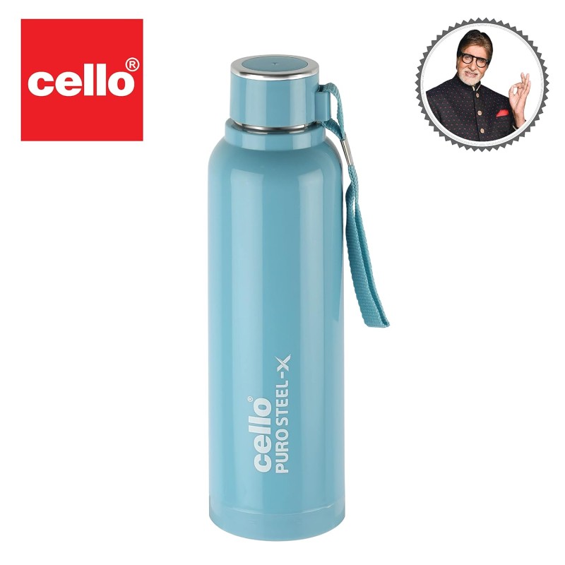 Cello Puro Steel-X Benz 900 | Leak Proof| Wide Mouth & Easy to Open | Insulated Inner Steel Water Bottle | 730ml | Turquoise Cello Puro Steel-X Benz 900 | Leak Proof| Wide Mouth & Easy to Open | Insulated Inner Steel Water Bottle | 730ml | Turquoise