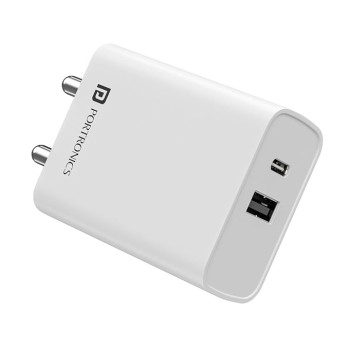 Portronics Adapto 70 33W Fast Charger Adapter with Dual Output (USB + Type C) Supports PPS Charging Via Type C Port, 27W Dash, Warp 27W, Dart, Super Dart 27W(White)