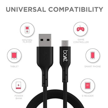 boAt Micro USB 150 Tangle-free, Sturdy Micro USB Cable with 3A Fast Charging & 480mbps Data Transmission, 10000+ Bends Lifespan & Extended 1.5m Length Black) boAt Micro USB 150 Tangle-free, Sturdy Micro USB Cable with 3A Fast Charging & 480mbps Data Transmission, 10000+ Bends Lifespan & Extended 1.5m Length Black)